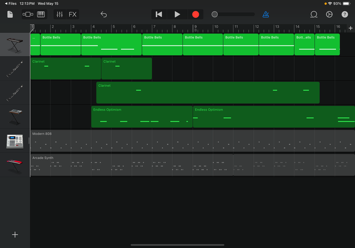 GarageBand arrangement translating elements of a walking route into musical layers